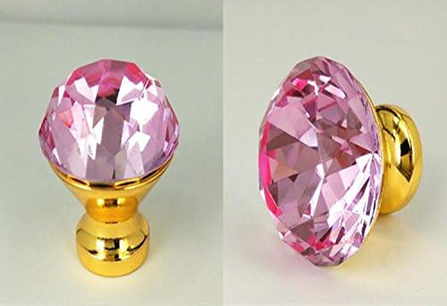 WICOO 10pcs 40mm Gold Base Crystal Ball Glass Pull Handle Cabinet Drawer Door Knob (Pink)