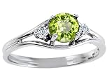 0.69 cts Genuine Peridot and Diamond Ring - 14kt White or Yellow Gold