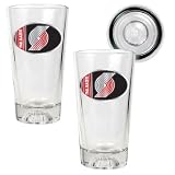 Portland Trail Blazers 2pc Pint Ale Glass Set with Basketball Bottom - Oval Logo NBA Basketball