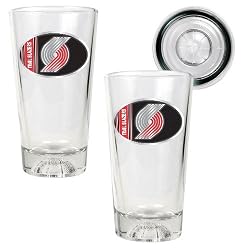 Portland Trail Blazers NBA 2pc Pint Ale Glass Set with Basketball Bottom - Oval Logo by Great American Products