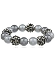 Silvertone Simulated Pearl Fireball Stretch Bracelet, 6.5"