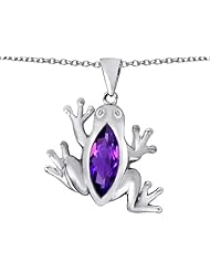 Original Star K (tm) Lucky Frog Pendant with Marquise Shape Simulated Amethyst in 925 Sterling Silver