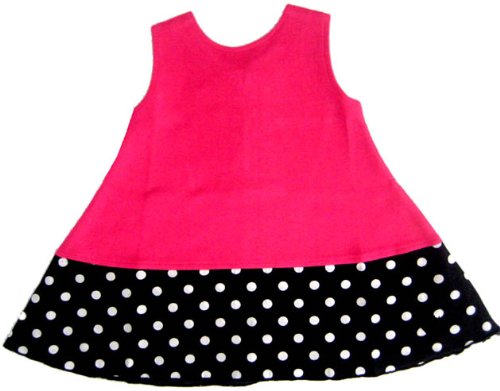 Micro Me Baby Shift Dress with Ties Up The Back, Fuschia/Black Dot, 18 Months