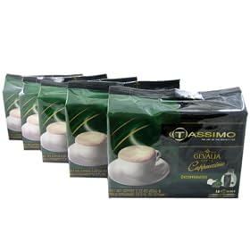 Tassimo T-Discs: Gevalia Cappuccino Decaf. T-Disc Pods (Case of 5 packages; 80 T-Discs Total)