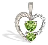 14K White Gold Genuine Heart Peridot and Diamond Pendant