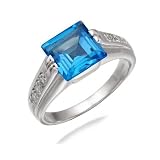  8MM Princess Cut Natural Swiss Blue Topaz Ring In Sterling Silver 2 CT (Available In Sizes 5-9)