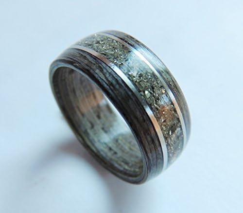 Bentwood Ring Gray Wenge Silver German Glass and Silver Trim, Wedding Band, Anniversary