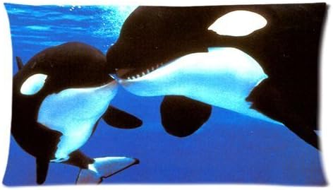 Musical Decor Funny Cute Lover Couples Black Killer Whale Orca Kiss Jaws Custom Cotton Polyester Soft Rectangle Zippered Pillow Case Cover 20 (Two Sides)