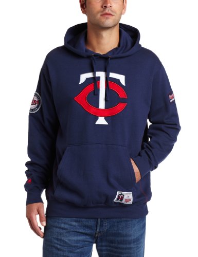 MLB Men's Minnesota Twins Be Proud Long Sleeve Hooded Fleece Pullover, Athletic Navy/Athletic Red, Medium