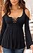 Angashion Women's Sexy Off Shoulder Bandage Deep V Neck Lace Up Long Sleeve T-Shirt Blouse Tops Black