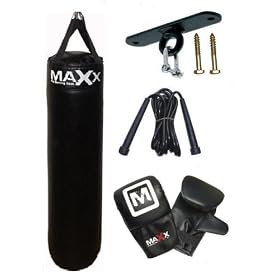 5pcs set 5ft black Rexion Leather boxing punchbag , ceiling hook rope, Gloves