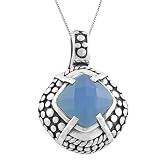 Fine 5.5 Ct. Blue Chalcedony 925 Sterling Silver Pendant With 18 Box Chain