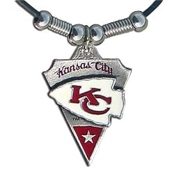 Kansas City Chiefs Leather Necklace Beads & Pewter Pendant - NFL Football Fan Shop Sports Team Merchandise