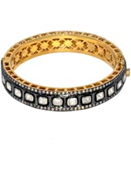 .925 Sterling Silver Bangle Bracelet Gold Plated Vermeil Cz Jewelry Free size
