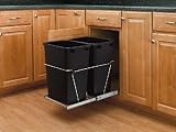 Pull-Out Waste Container, 2-35 qt, w/FE Slides, Chrome/Black