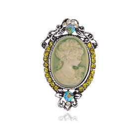 Peridot Crystal Cameo Profile Lady Maiden Pin Brooch