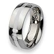 Sterling Silver Center Polished Stainless Steel Ring (8.0 mm) - Sizes 6-13