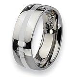 Sterling Silver Center Polished Stainless Steel Ring (8.0 mm) - Sizes 6-13