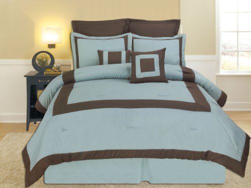 Hotel Block Blue/Brown 8 Piece Comforter Bed In A Bag Set