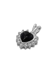 Sterling Silver Black Onyx Heart Cute Pendant Wholesale Charm Pure 925 New 12mm with 1.5mm Ball Bead Chain