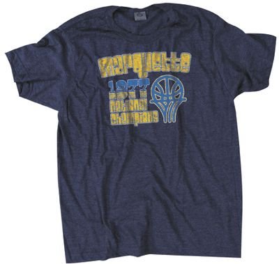 Buy NCAA Vintage 1977 Marquette Warriors National Champions Navy Heather Short Sleeve T-Shirt by Champions Again