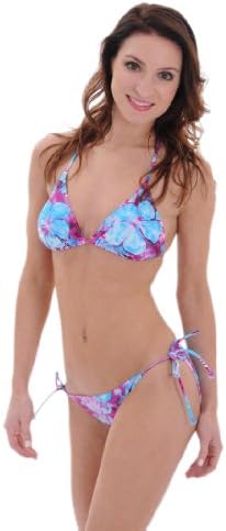 Junior Blue and Purple Tie Dye Bikini with Flowers and Hearts Print 2 Piece Set Sizes: Medium