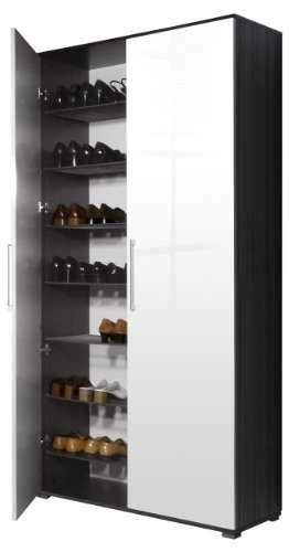 Germania 1221-49  Schuhschrank "Scarpa", 7 Metallschuhb&ouml;den, 3 Einlegeb&ouml;den, 2 Kleiderstangen,  Esche-Karbon-Nb. / wei&szlig;
