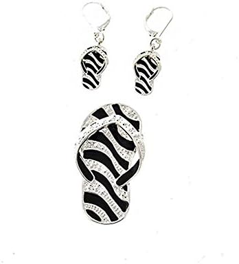 Zebra/tiger Striped Flip-flop Post Earring and Pin Set [Island Style]