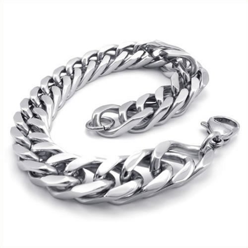 KONOV Stainless Steel Wide Link Men's Bracelet, Silver, 8 1/2 Inch