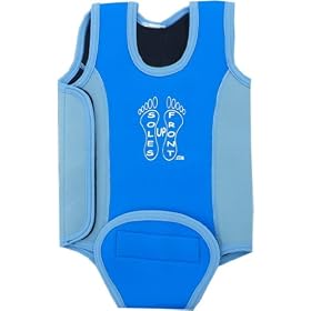 SUF Soles Up Front Baby Wetsuit Baby Warmer Neoprene Wet Suit for swimming pool or beach. Opens out flat for easy fitting. Full range of sizes; 0-6 months ; 6-12 months ; 12-18 months ; 18-24 months. Available in Blue or Pink