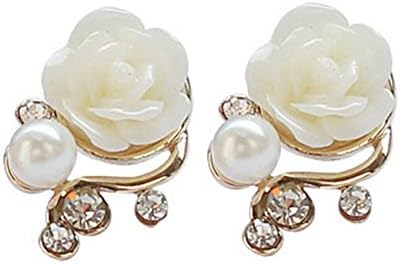 Fashion Korean Style OL Rose Flower Gorgeous Crystal Rhinestone Pearl Stud Earrings B59U