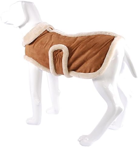 LIIREN Suede with Faux Fur Dog Shirts/Dog Jacket Winter Fleece Lined Coat Large Khaki