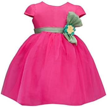 Shamila Little Girl's Round Neck Mesh Cap Sleeves Dress With Butterfly Knot Rose Red Size 2T