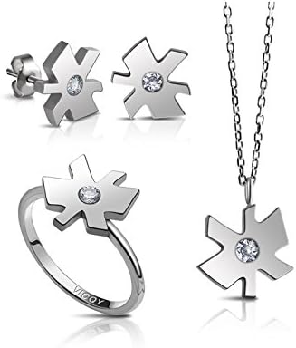 PomeusTM Crystal Asterisk Set modern charm Necklace Earrings Rings Silver Sets