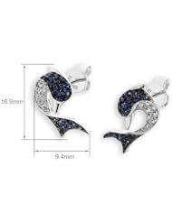 18K White Gold Oxidized Round Sapphire & Diamond Accents Dolphin Stud Earrings (1/5 + 1/2 cttw, G-H Color, VS2-SI1 Clarity)