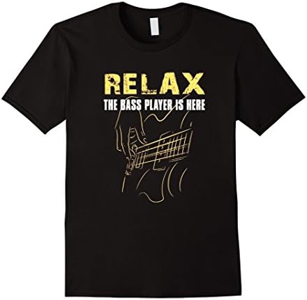 Men's Bass Player T-shirt-Relax The Bass Player Is Here Funny Tee Medium Black