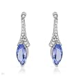 Earrings With 3.05ctw Precious Stones - Genuine Diamonds and Tanzanites 14K White Gold Length 26mm