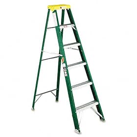 Davidson : #592 Six-Foot Folding Fiberglass Step Ladder, Green/Yellow -:- Sold as 2 Packs of - 1 - / - Total of 2 Each