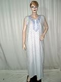 Womens Printed Fashionable Embroidered Kaftans Sleeveless Evening Lounge Wear White Blue Size L Free Shipping