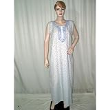 Womens Printed Fashionable Embroidered Kaftans Sleeveless Evening Lounge Wear White Blue Size L Free Shipping
