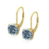 Gold Overlay Sterling Silver 8mm Round Blue Topaz Earrings