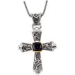 14K Yellow Gold and Sterling Silver 8 MM Amethyst Cross Necklace