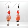 Southwestern Fire Agate and Carnelian Gemstone Bead Dangle Earrings in Sterling Silver with Spirals and Raindrop Beads, #8553