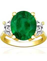 18K Yellow Gold Oval Cut Emerald Three Stone Ring