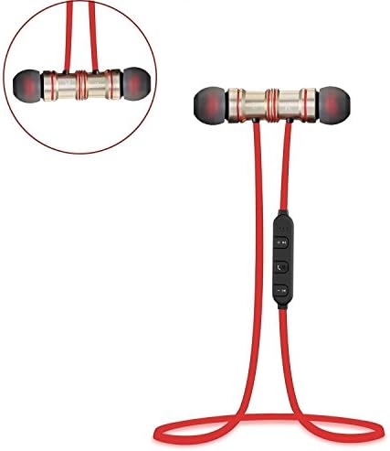 Seaer Magnet Metal In-Ear Sport Headphone Bluetooth Headsets V4.1 Wireless Sports Earphone Lightweight Neckband Sweatproof Running Gym Stereo Earbuds with Microphone for iPhone Samsung (Red)