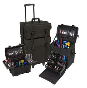 Seya 2 in 1 Black Fabric Professional Makeup Artist Rolling Makeup Train Case Cosmetic Scrapbook Organizer w/ Storage Drawers