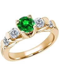 2.38 Ct Round Green Created Emerald G/H Diamond 14K Yellow Gold Ring