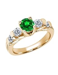 2.38 Ct Round Green Created Emerald G/H Diamond 14K Yellow Gold Ring