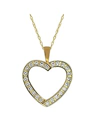 Beautiful 10K Solid Yellow Gold With CZ Open Heart Pendant With 18" Chain