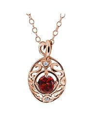 0.61 Ct Round Red Garnet and Diamond Gold Plated Sterling Silver Pendant